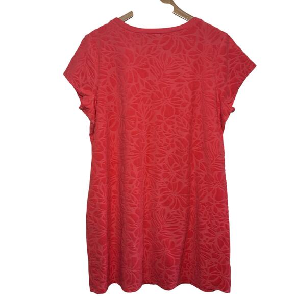 Lands End Size XL Coral Terry Cloth Floral Jacquard Beach Dress Swim Cover Up - Picture 5 of 8